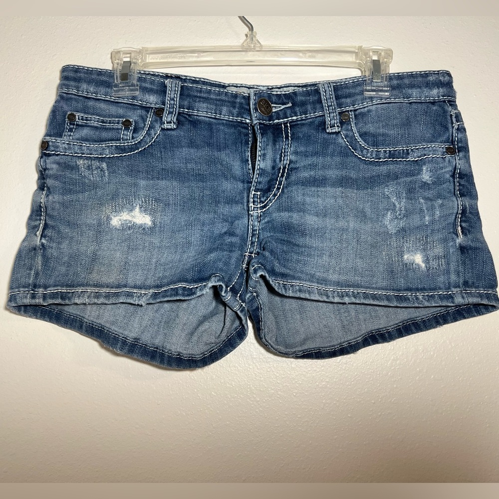 BKE Stella Distressed Low Rise Jean Shorts, 28